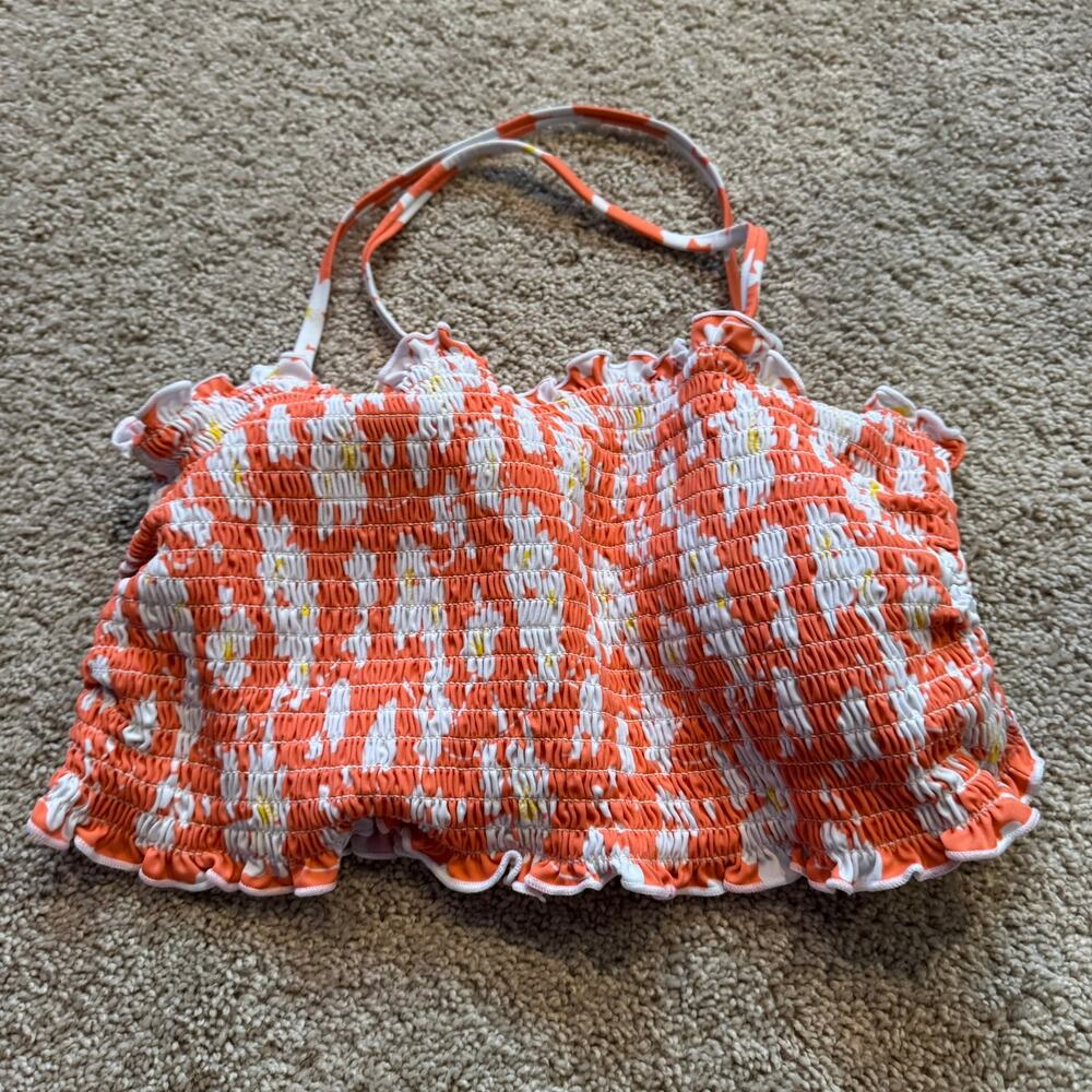 Unbranded Women's Size XL Seersucker Orange & White Floral Crop Top